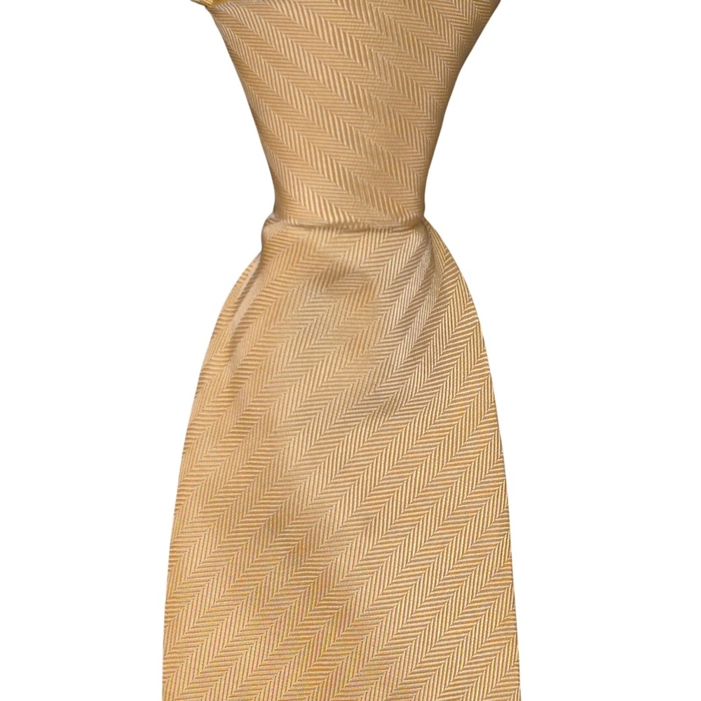 Canali Herringbone Silk Necktie Mens OS Gold Yellow Italian Designer Luxury Tie